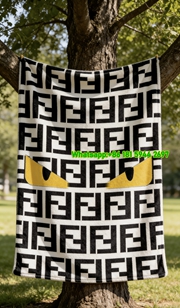 Fendi Monster Eyes FF Monogram Flannel Sofa Throw Blanket IMG_9449